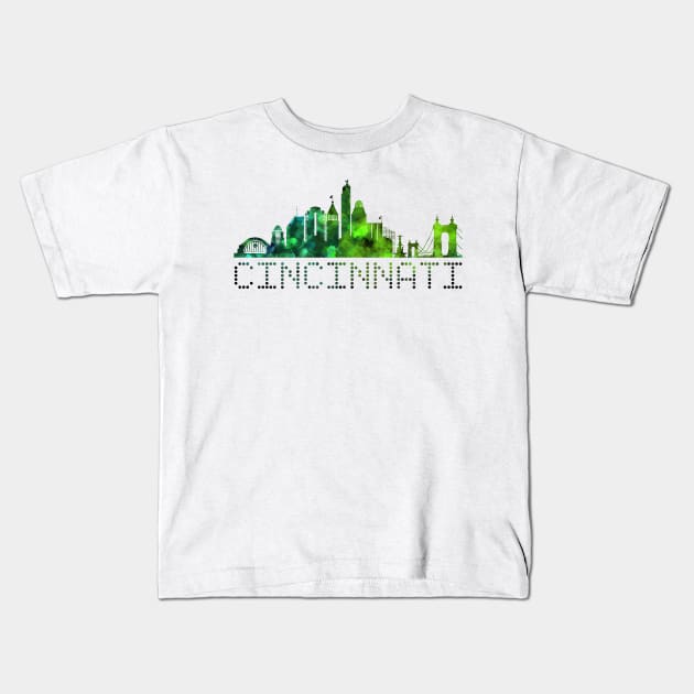 Cincinnati Skyline green Kids T-Shirt by sparkling-in-silence